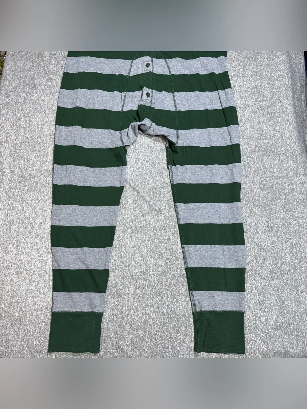 J.CREW Union Suit Long John’s One Piece Pajamas Men’s Large Green/Grey Stripes